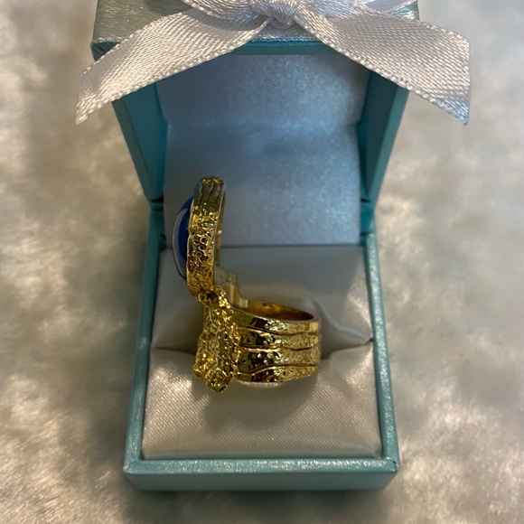 ☘️Yves Saint Laurent Arty Gold Tone Blue Stone Ring - Picture 3 of 5